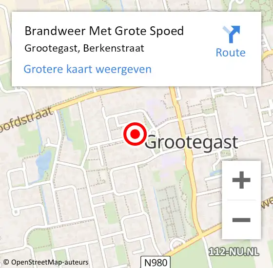 Locatie op kaart van de 112 melding: Brandweer Met Grote Spoed Naar Grootegast, Berkenstraat op 22 augustus 2020 20:48