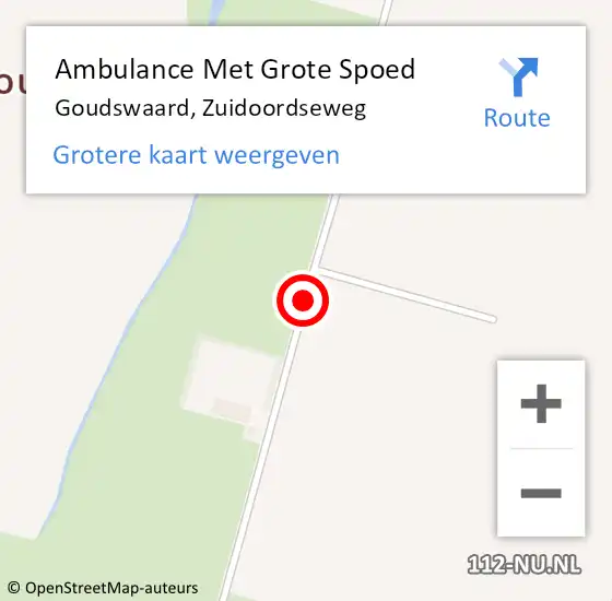 Locatie op kaart van de 112 melding: Ambulance Met Grote Spoed Naar Goudswaard, Zuidoordseweg op 22 augustus 2020 22:16