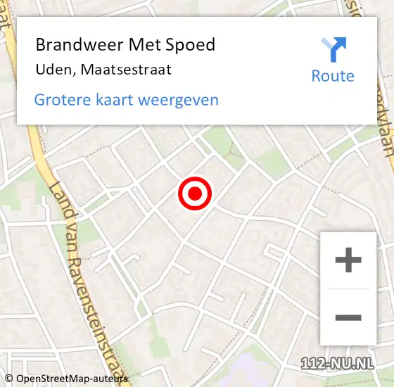 Locatie op kaart van de 112 melding: Brandweer Met Spoed Naar Uden, Maatsestraat op 22 augustus 2020 22:56