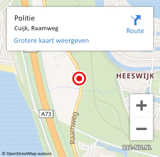 Locatie op kaart van de 112 melding: Politie Cuijk, Raamweg op 22 augustus 2020 23:35