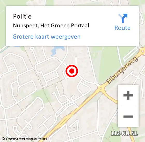 Locatie op kaart van de 112 melding: Politie Nunspeet, Het Groene Portaal op 23 augustus 2020 00:24