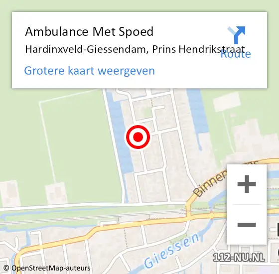 Locatie op kaart van de 112 melding: Ambulance Met Spoed Naar Hardinxveld-Giessendam, Prins Hendrikstraat op 23 augustus 2020 00:35