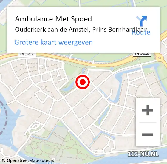 Locatie op kaart van de 112 melding: Ambulance Met Spoed Naar Ouderkerk aan de Amstel, Prins Bernhardlaan op 23 augustus 2020 01:35