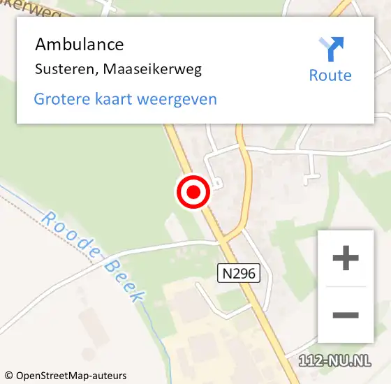 Locatie op kaart van de 112 melding: Ambulance Susteren, Maaseikerweg op 23 augustus 2020 02:04