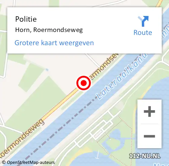 Locatie op kaart van de 112 melding: Politie Horn, Roermondseweg op 23 augustus 2020 02:52