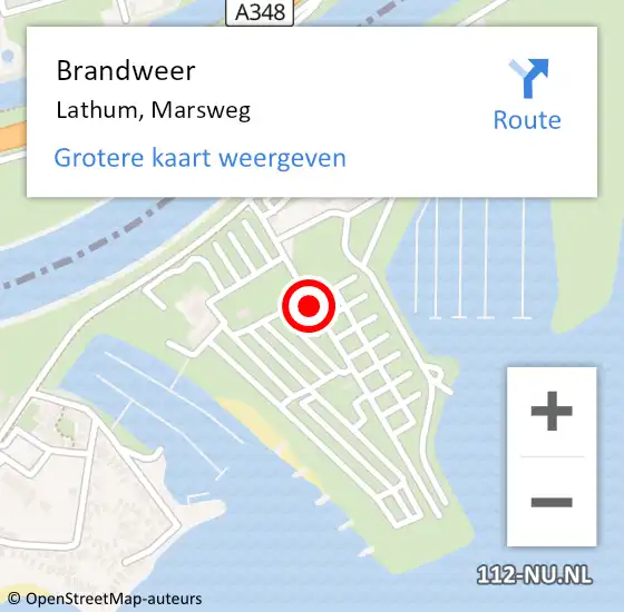 Locatie op kaart van de 112 melding: Brandweer Lathum, Marsweg op 23 augustus 2020 03:03