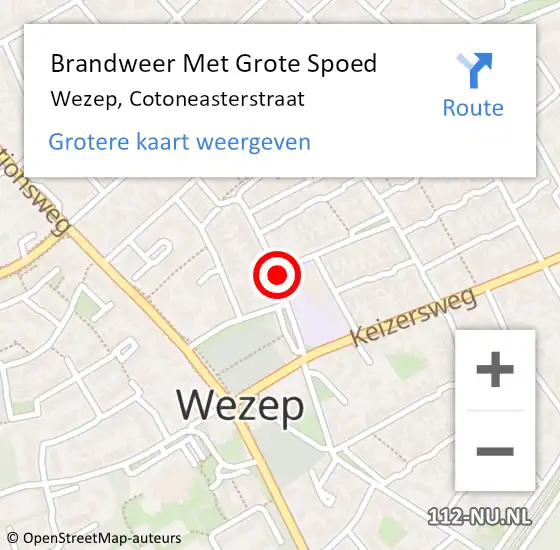 Locatie op kaart van de 112 melding: Brandweer Met Grote Spoed Naar Wezep, Cotoneasterstraat op 23 augustus 2020 03:05