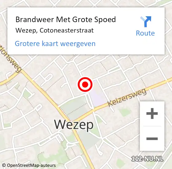 Locatie op kaart van de 112 melding: Brandweer Met Grote Spoed Naar Wezep, Cotoneasterstraat op 23 augustus 2020 03:20