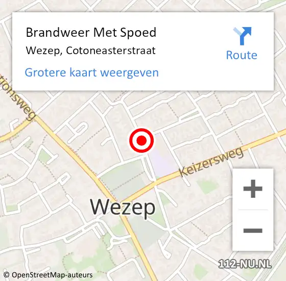 Locatie op kaart van de 112 melding: Brandweer Met Spoed Naar Wezep, Cotoneasterstraat op 23 augustus 2020 07:20