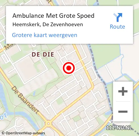 Locatie op kaart van de 112 melding: Ambulance Met Grote Spoed Naar Heemskerk, De Zevenhoeven op 23 augustus 2020 07:51