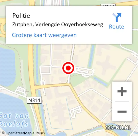 Locatie op kaart van de 112 melding: Politie Zutphen, Verlengde Ooyerhoekseweg op 23 augustus 2020 10:35