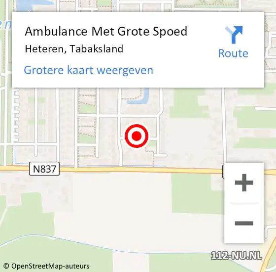 Locatie op kaart van de 112 melding: Ambulance Met Grote Spoed Naar Heteren, Tabaksland op 23 augustus 2020 11:01