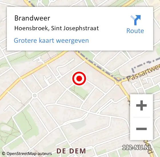 Locatie op kaart van de 112 melding: Brandweer Hoensbroek, Sint Josephstraat op 16 mei 2014 18:13