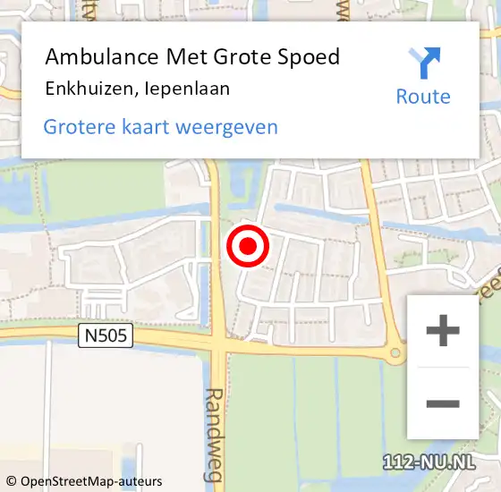 Locatie op kaart van de 112 melding: Ambulance Met Grote Spoed Naar Enkhuizen, Iepenlaan op 23 augustus 2020 12:21