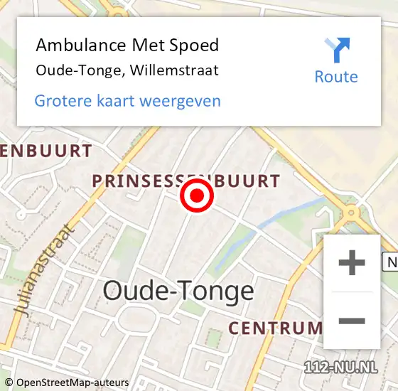 Locatie op kaart van de 112 melding: Ambulance Met Spoed Naar Oude-Tonge, Willemstraat op 23 augustus 2020 12:45