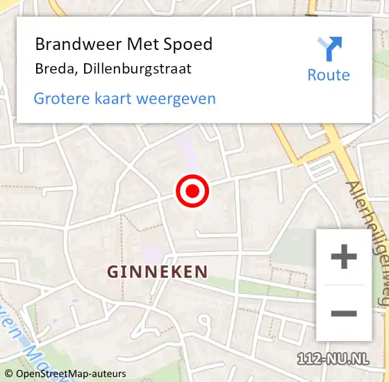 Locatie op kaart van de 112 melding: Brandweer Met Spoed Naar Breda, Dillenburgstraat op 23 augustus 2020 13:29