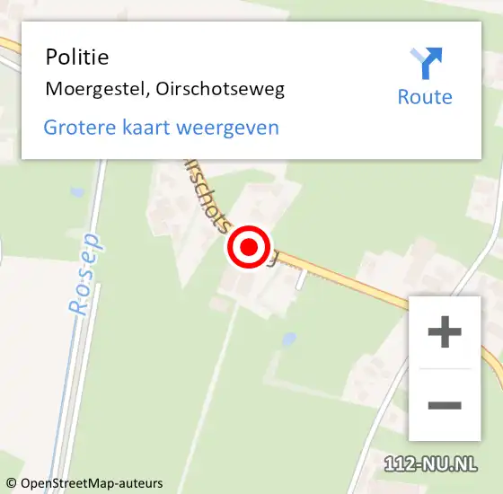 Locatie op kaart van de 112 melding: Politie Moergestel, Oirschotseweg op 23 augustus 2020 14:10