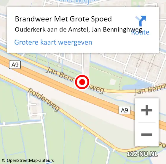 Locatie op kaart van de 112 melding: Brandweer Met Grote Spoed Naar Ouderkerk aan de Amstel, Jan Benninghweg op 23 augustus 2020 14:31