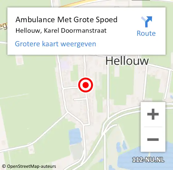 Locatie op kaart van de 112 melding: Ambulance Met Grote Spoed Naar Hellouw, Karel Doormanstraat op 23 augustus 2020 15:08