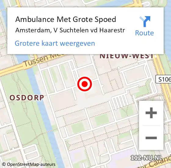 Locatie op kaart van de 112 melding: Ambulance Met Grote Spoed Naar Amsterdam, V Suchtelen vd Haarestr op 23 augustus 2020 15:44