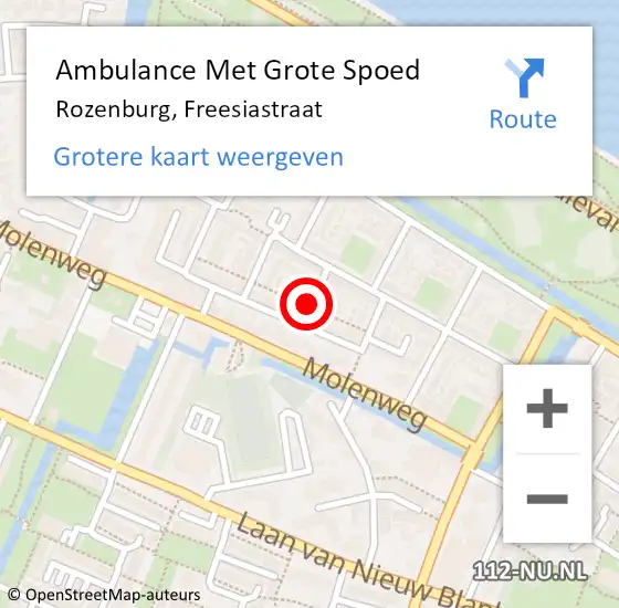 Locatie op kaart van de 112 melding: Ambulance Met Grote Spoed Naar Rozenburg, Freesiastraat op 23 augustus 2020 15:56