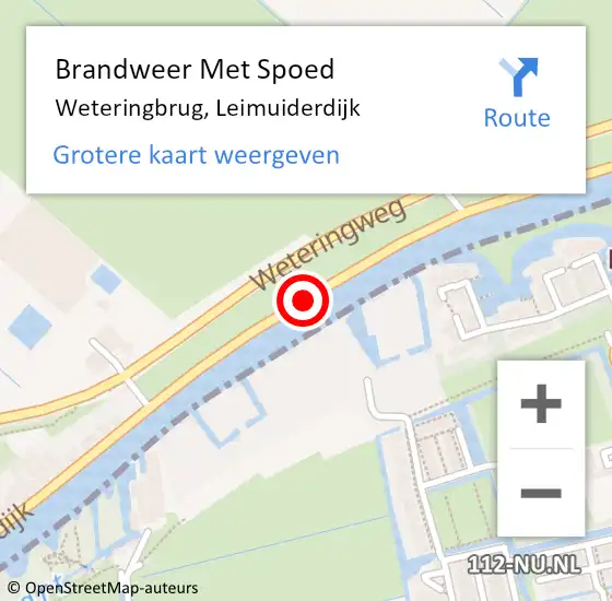 Locatie op kaart van de 112 melding: Brandweer Met Spoed Naar Weteringbrug, Leimuiderdijk op 23 augustus 2020 16:25