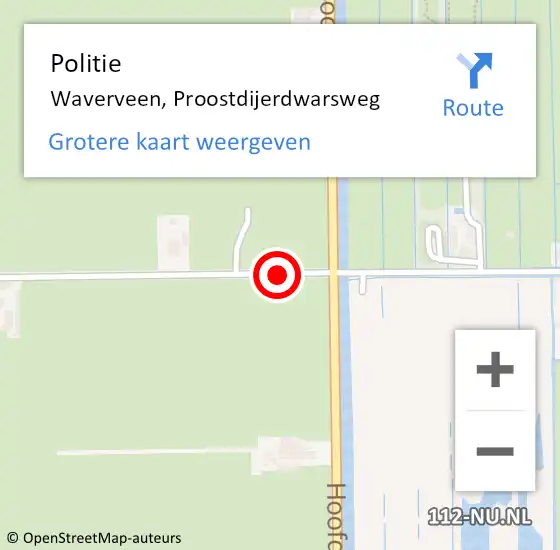 Locatie op kaart van de 112 melding: Politie Waverveen, Proostdijerdwarsweg op 23 augustus 2020 16:52