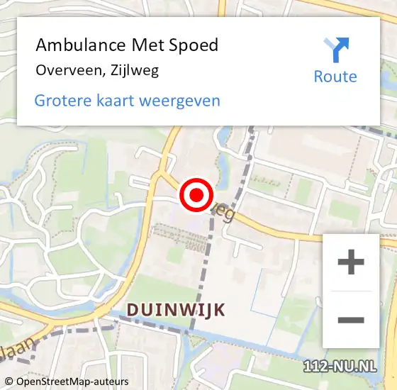 Locatie op kaart van de 112 melding: Ambulance Met Spoed Naar Overveen, Zijlweg op 23 augustus 2020 20:28