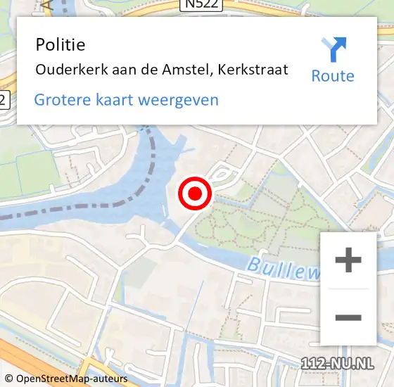 Locatie op kaart van de 112 melding: Politie Ouderkerk aan de Amstel, Kerkstraat op 16 mei 2014 19:28