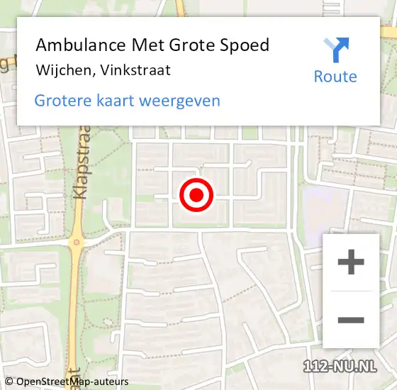 Locatie op kaart van de 112 melding: Ambulance Met Grote Spoed Naar Wijchen, Vinkstraat op 24 augustus 2020 05:04