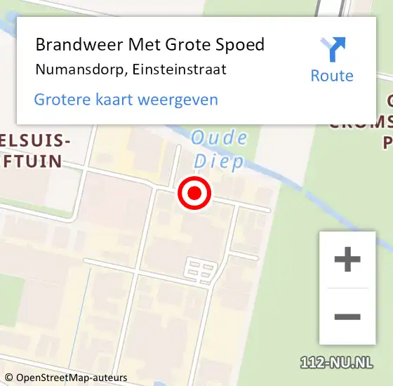 Locatie op kaart van de 112 melding: Brandweer Met Grote Spoed Naar Numansdorp, Einsteinstraat op 24 augustus 2020 06:26