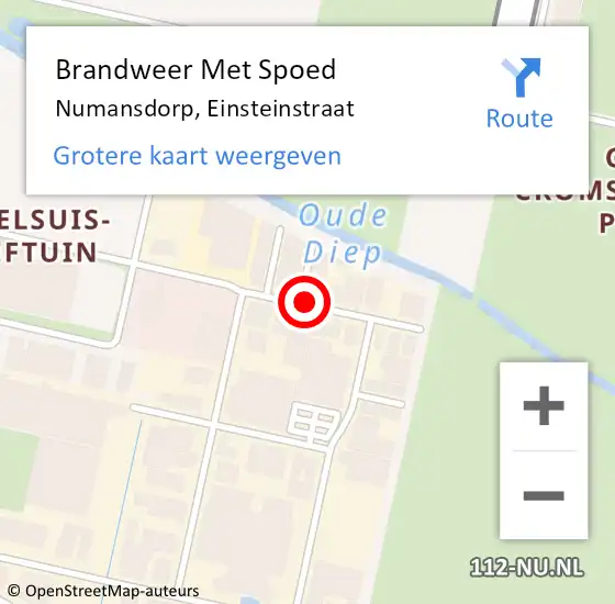 Locatie op kaart van de 112 melding: Brandweer Met Spoed Naar Numansdorp, Einsteinstraat op 24 augustus 2020 06:40