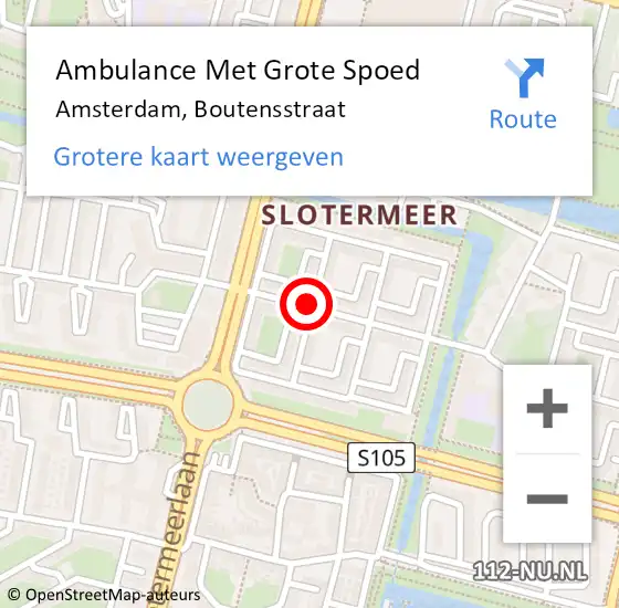 Locatie op kaart van de 112 melding: Ambulance Met Grote Spoed Naar Amsterdam, Boutensstraat op 24 augustus 2020 08:25