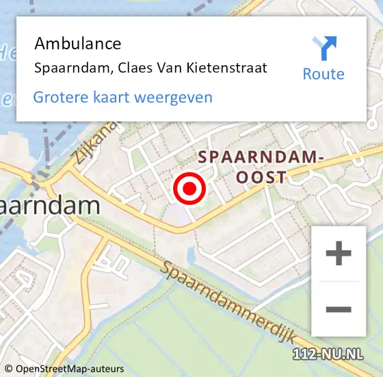 Locatie op kaart van de 112 melding: Ambulance Spaarndam, Claes Van Kietenstraat op 24 augustus 2020 10:01