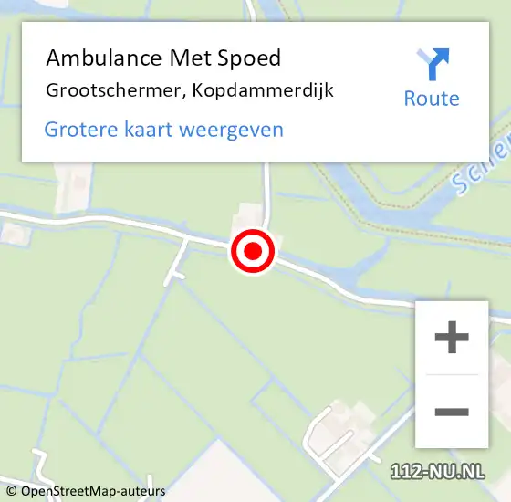Locatie op kaart van de 112 melding: Ambulance Met Spoed Naar Grootschermer, Kopdammerdijk op 24 augustus 2020 10:26