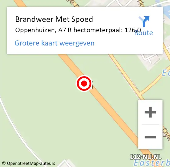 Locatie op kaart van de 112 melding: Brandweer Met Spoed Naar Oppenhuizen, A7 R hectometerpaal: 126,0 op 16 mei 2014 20:12