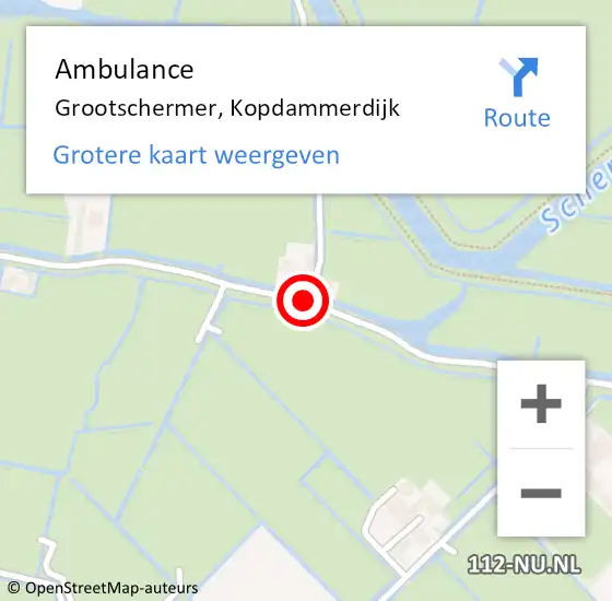 Locatie op kaart van de 112 melding: Ambulance Grootschermer, Kopdammerdijk op 24 augustus 2020 10:37