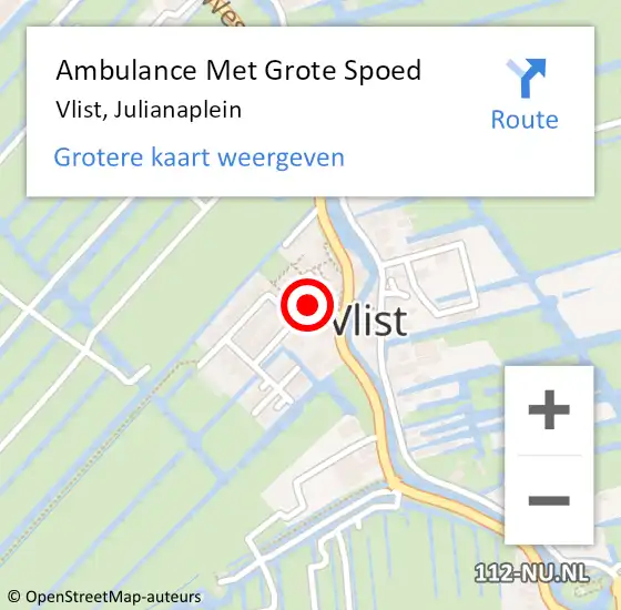 Locatie op kaart van de 112 melding: Ambulance Met Grote Spoed Naar Vlist, Julianaplein op 24 augustus 2020 11:06