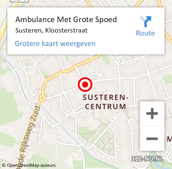 Locatie op kaart van de 112 melding: Ambulance Met Grote Spoed Naar Susteren, Kloosterstraat op 24 augustus 2020 12:09