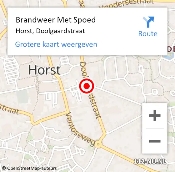 Locatie op kaart van de 112 melding: Brandweer Met Spoed Naar Horst, Doolgaardstraat op 24 augustus 2020 14:42