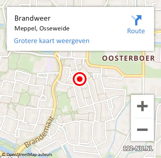 Locatie op kaart van de 112 melding: Brandweer Meppel, Osseweide op 24 augustus 2020 15:37