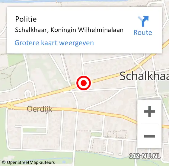 Locatie op kaart van de 112 melding: Politie Schalkhaar, Koningin Wilhelminalaan op 24 augustus 2020 17:27