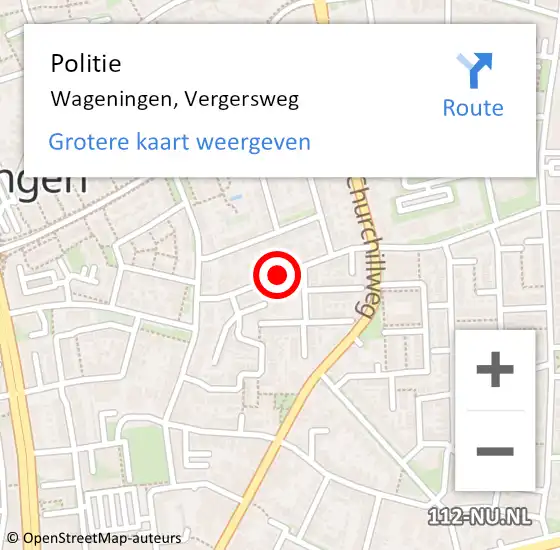 Locatie op kaart van de 112 melding: Politie Wageningen, Vergersweg op 24 augustus 2020 18:04