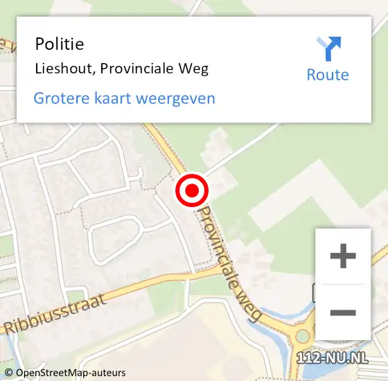Locatie op kaart van de 112 melding: Politie Lieshout, Provinciale Weg op 24 augustus 2020 18:32