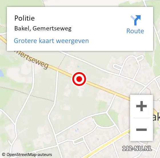 Locatie op kaart van de 112 melding: Politie Bakel, Gemertseweg op 24 augustus 2020 18:39
