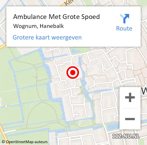 Locatie op kaart van de 112 melding: Ambulance Met Grote Spoed Naar Wognum, Hanebalk op 24 augustus 2020 18:44