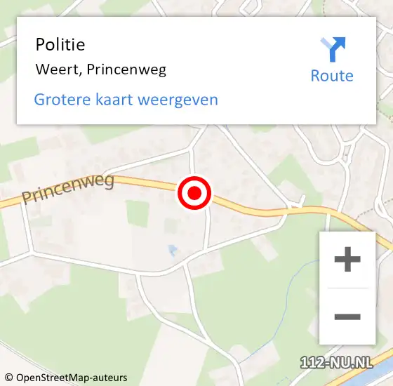 Locatie op kaart van de 112 melding: Politie Weert, Princenweg op 24 augustus 2020 18:55