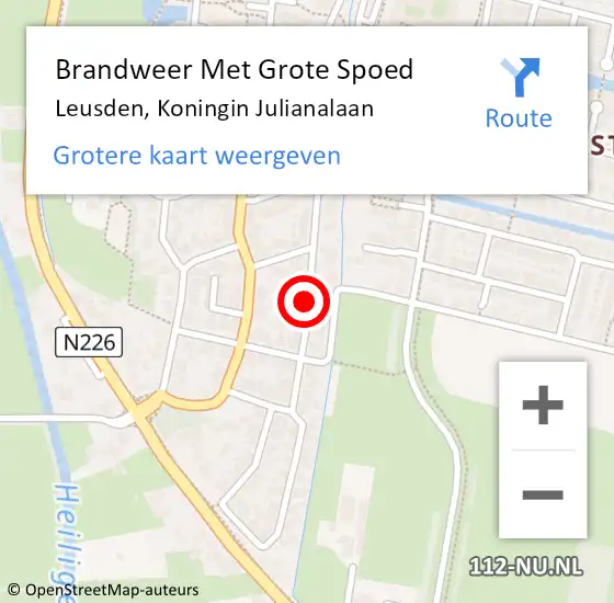 Locatie op kaart van de 112 melding: Brandweer Met Grote Spoed Naar Leusden, Koningin Julianalaan op 24 augustus 2020 19:57