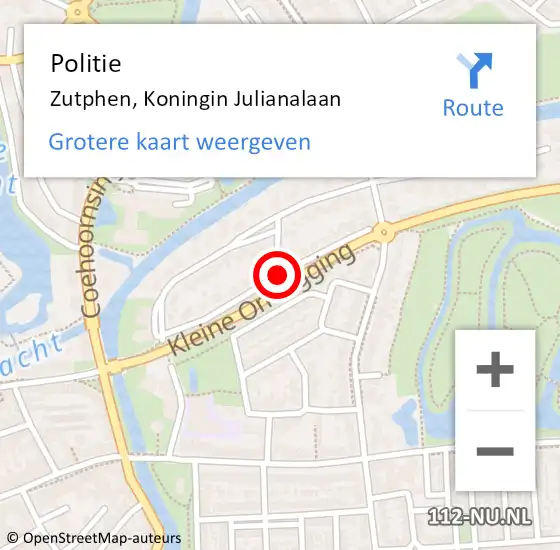 Locatie op kaart van de 112 melding: Politie Zutphen, Koningin Julianalaan op 24 augustus 2020 21:59