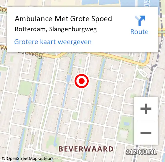 Locatie op kaart van de 112 melding: Ambulance Met Grote Spoed Naar Rotterdam, Slangenburgweg op 25 augustus 2020 04:58
